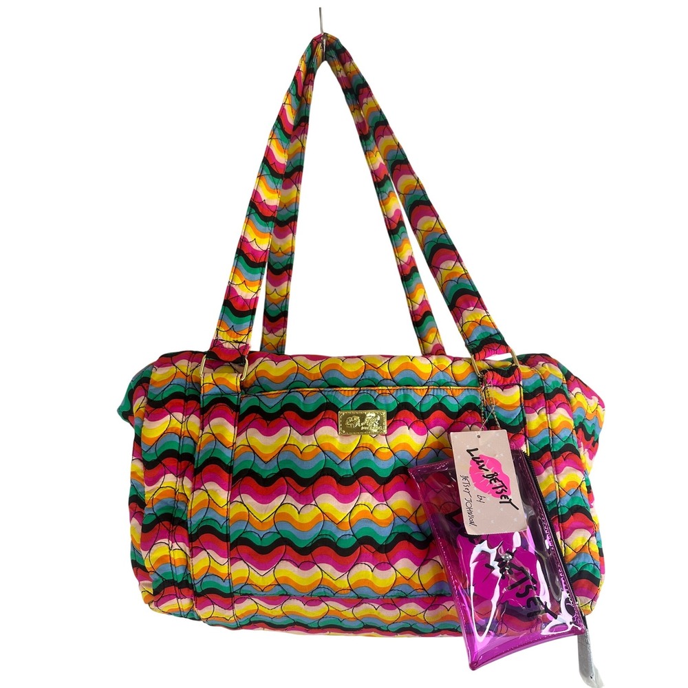 NWT Betsey Johnson Rainbow Weekenders Bag With Clear Pink Zip Bag
